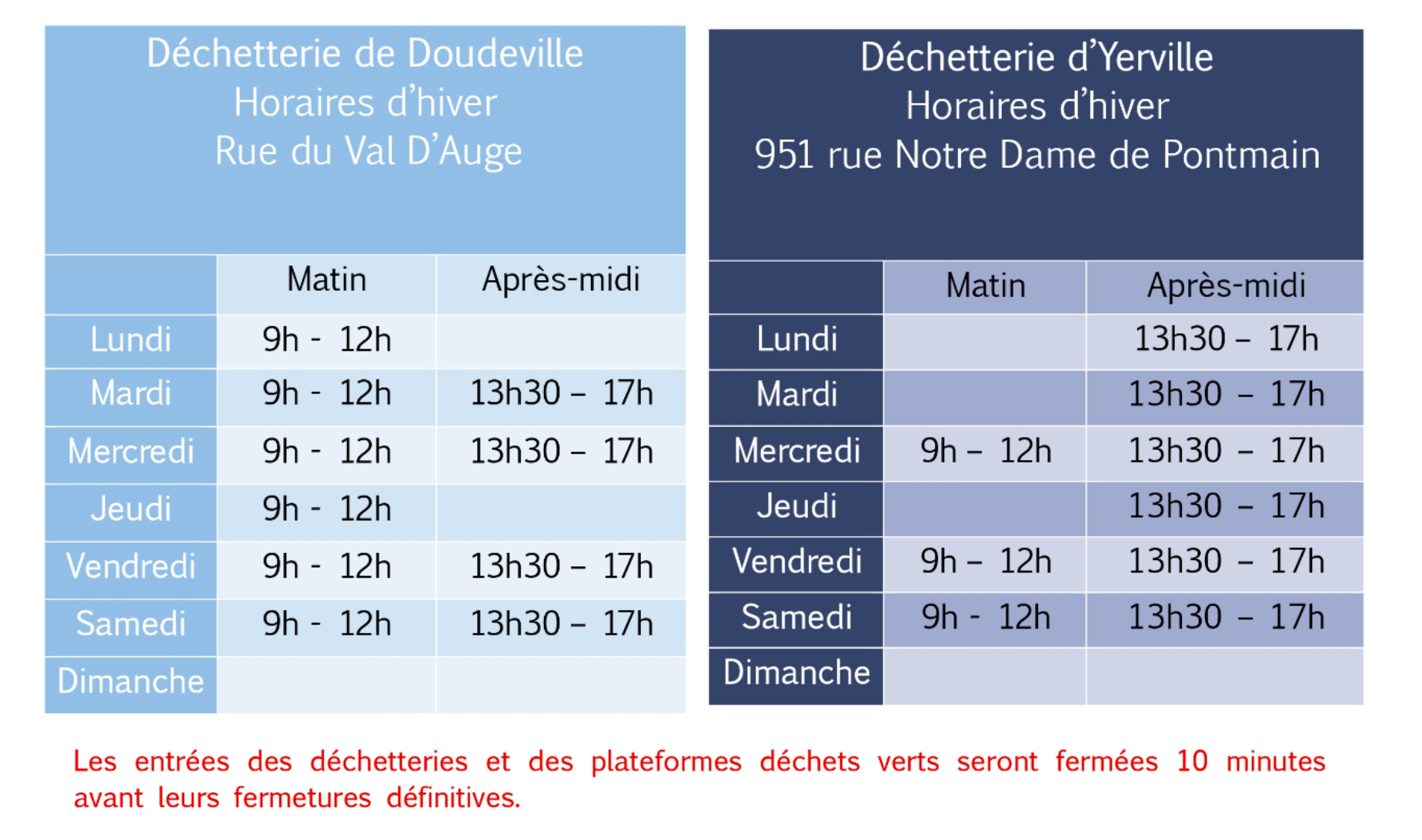 Horaire 2 déchetterie Yerville