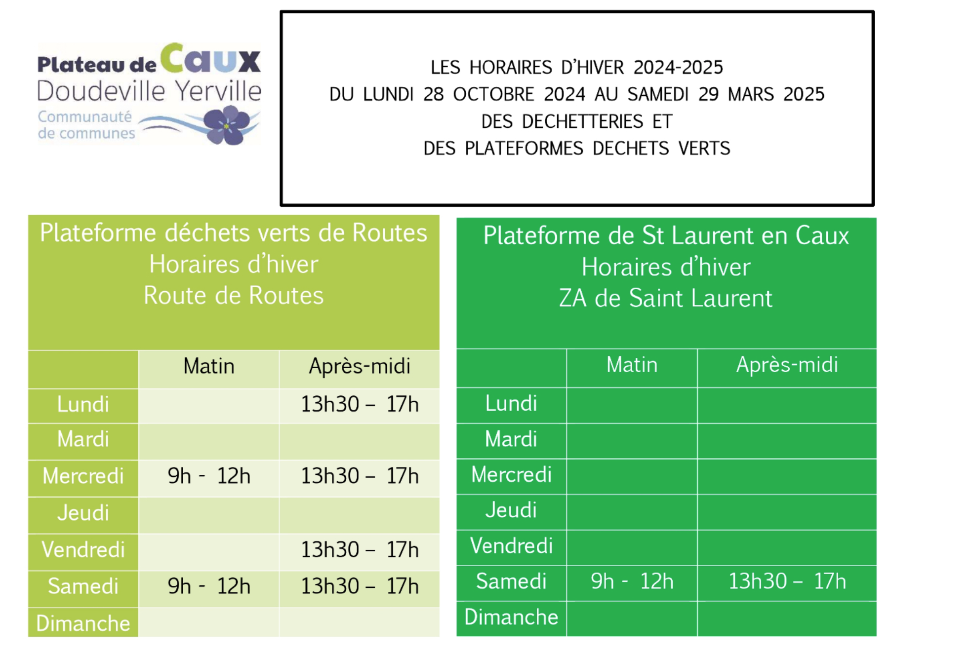 Horaires déchetterie Yerville